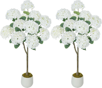 2 Pcs 4Ft Artificial Hydrangea Tree Potted Plants, Fake Flowers Tree