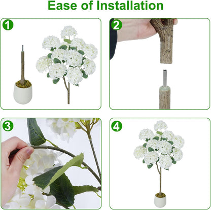 2 Pcs 4Ft Artificial Hydrangea Tree Potted Plants, Fake Flowers Tree