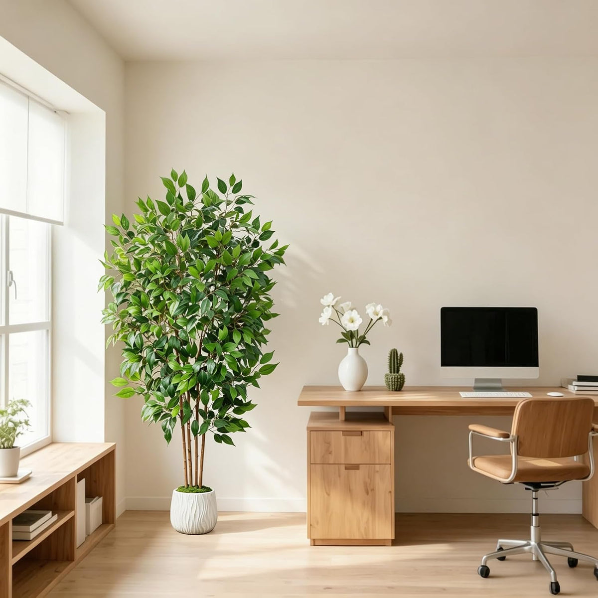 2 Pcs 4Ft Artificial Hydrangea Tree Potted Plants, Fake Flowers Tree