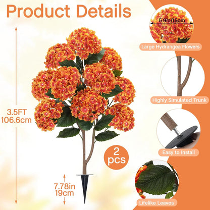 2 Pcs 4Ft Artificial Hydrangea Tree Potted Plants, Fake Flowers Tree