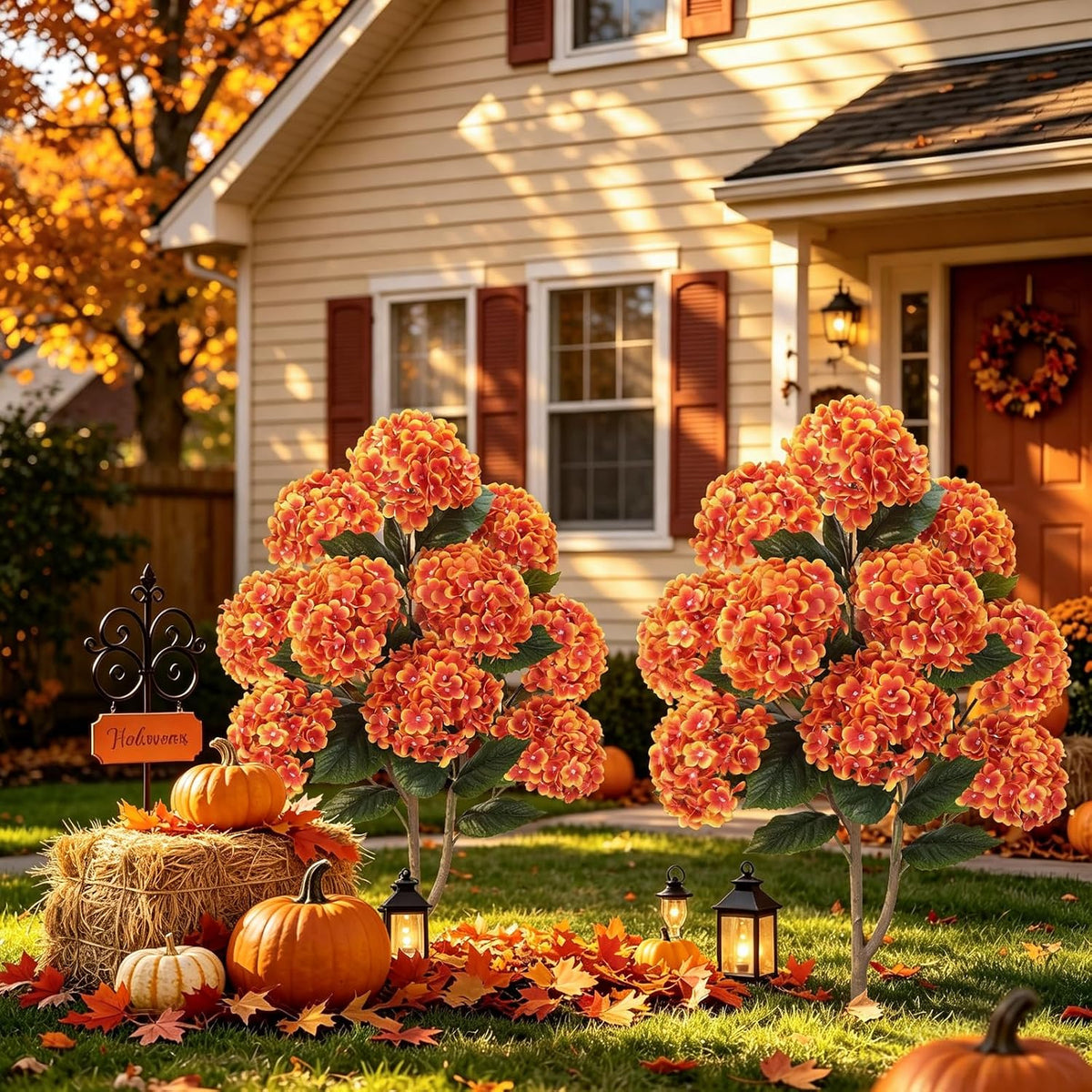 2 Pcs 4Ft Artificial Hydrangea Tree Potted Plants, Fake Flowers Tree