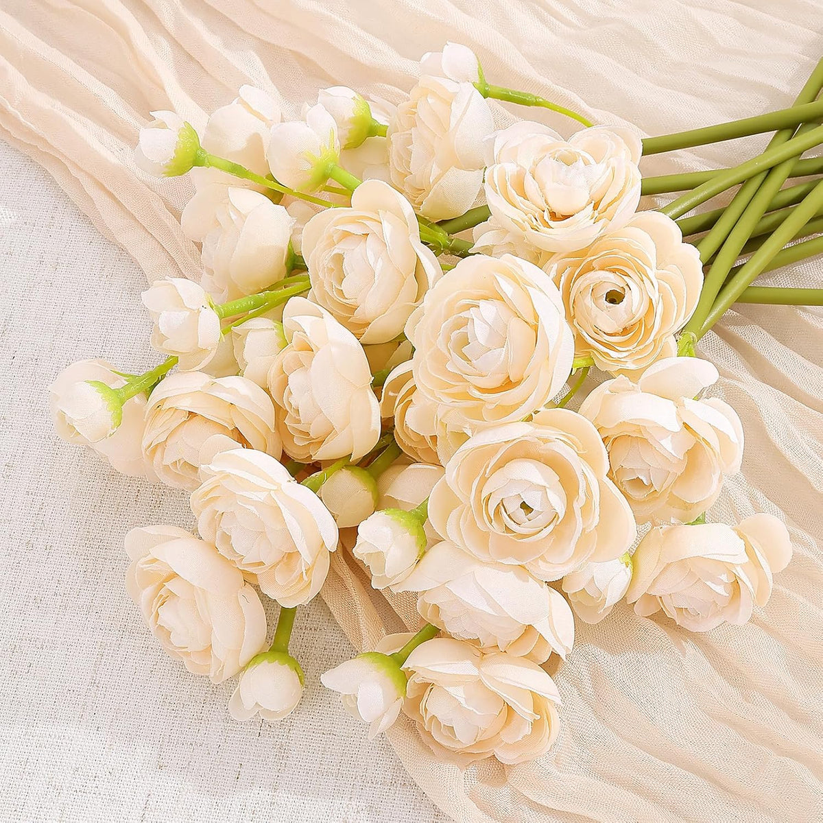 Mini Ranunculus Artificial Flowers Bouquet Creamy