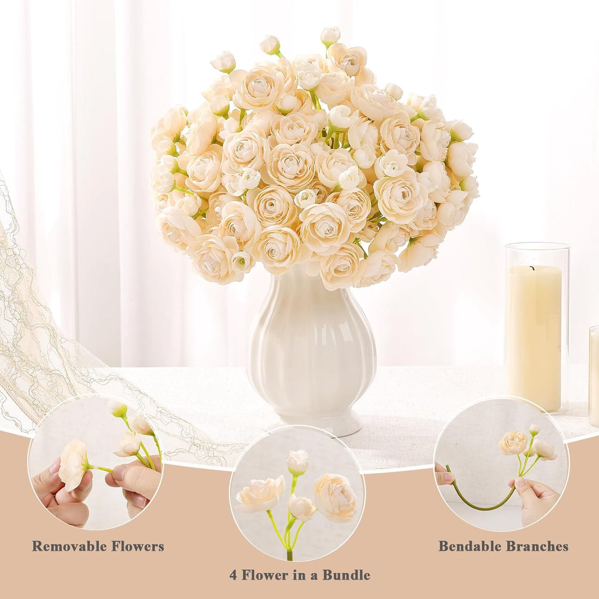 Mini Ranunculus Artificial Flowers Bouquet Creamy