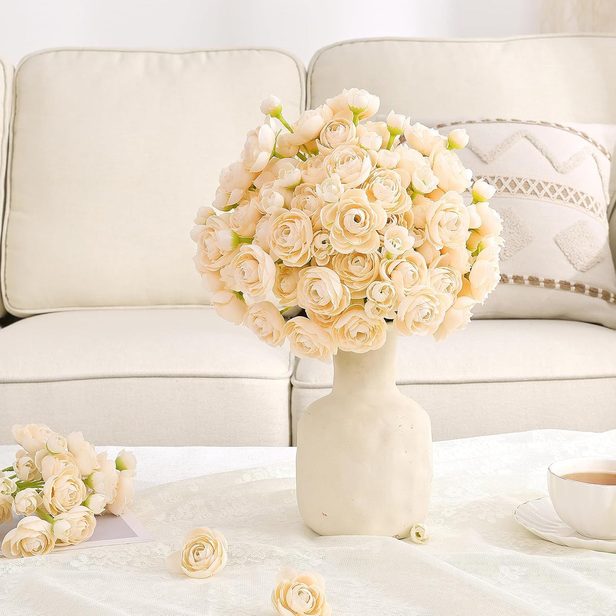 Mini Ranunculus Artificial Flowers Bouquet Creamy