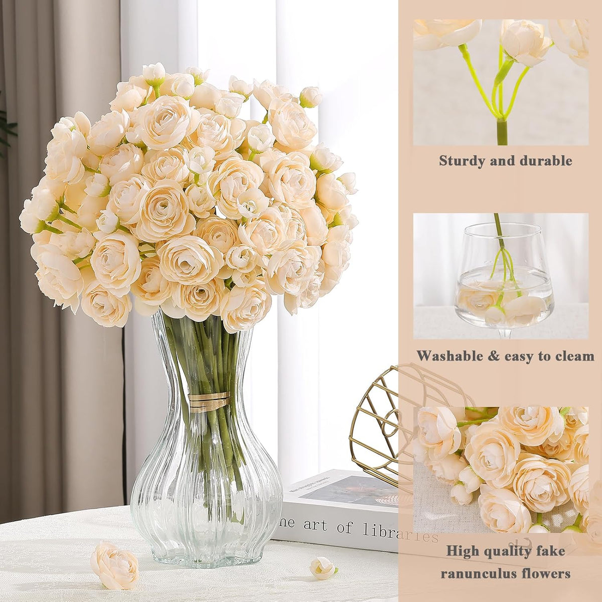 Mini Ranunculus Artificial Flowers Bouquet Creamy