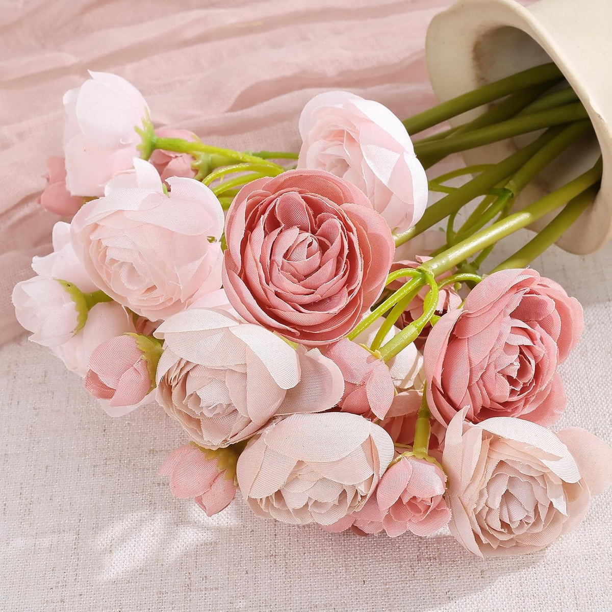 Mini Ranunculus Artificial Flowers Bouquet Creamy