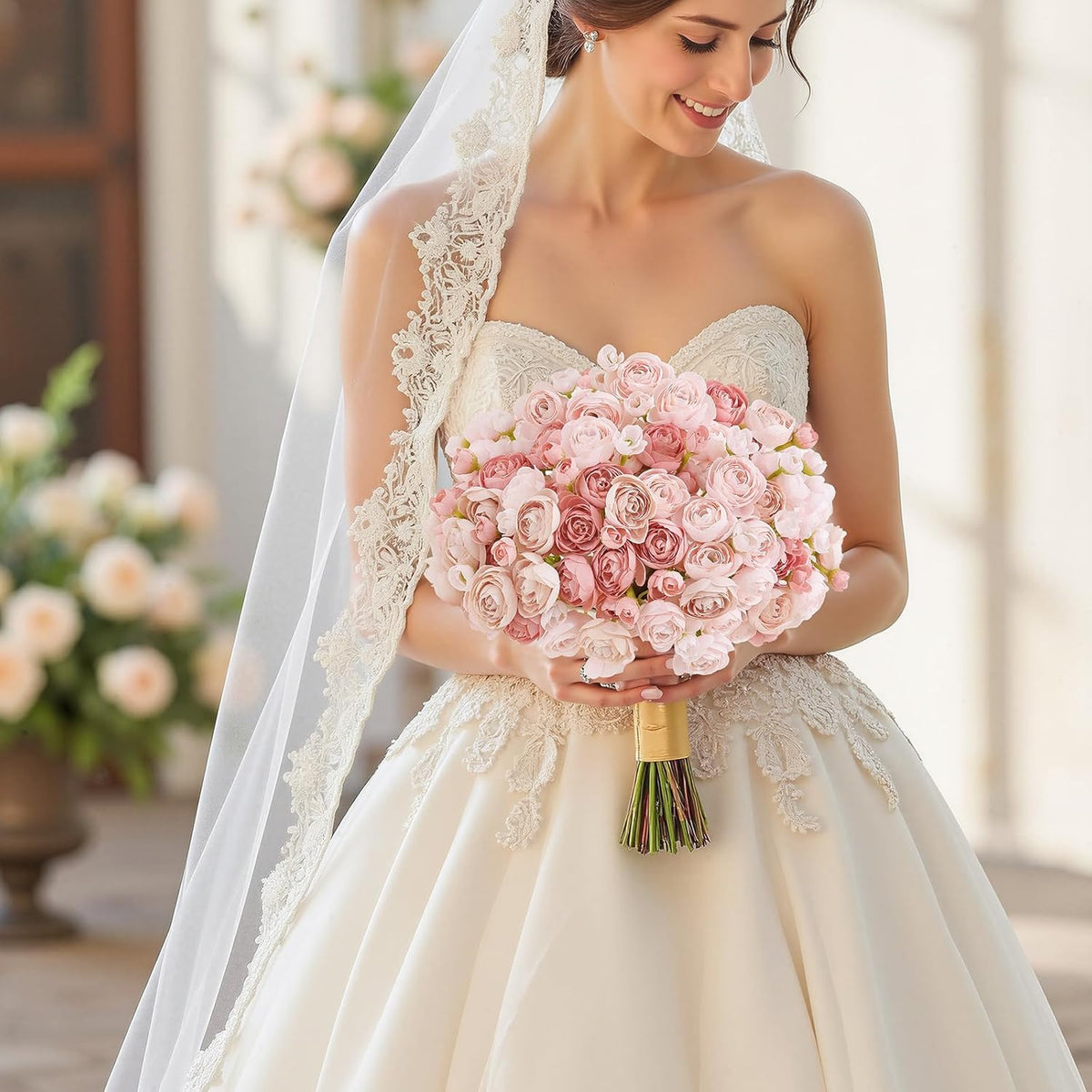 Mini Ranunculus Artificial Flowers Bouquet Creamy