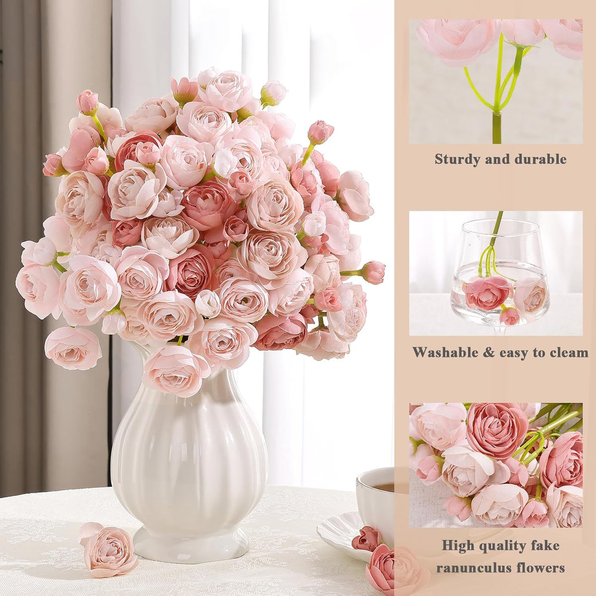 Mini Ranunculus Artificial Flowers Bouquet Creamy