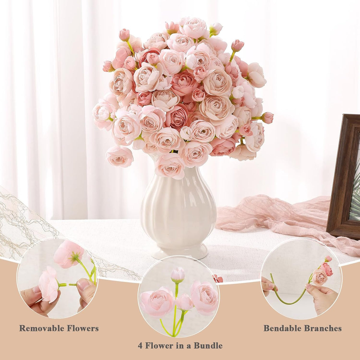 Mini Ranunculus Artificial Flowers Bouquet Creamy