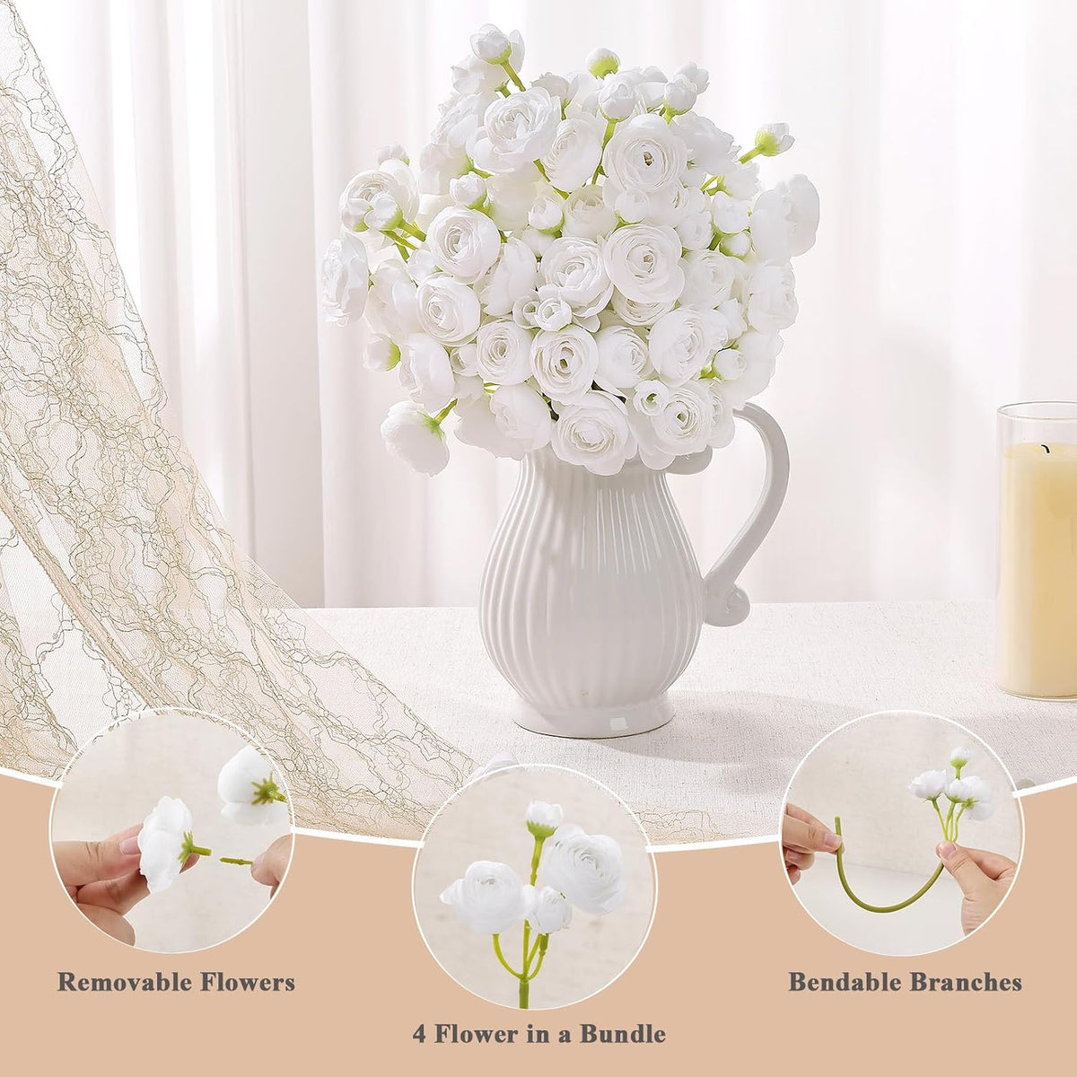 Mini Ranunculus Artificial Flowers Bouquet Creamy