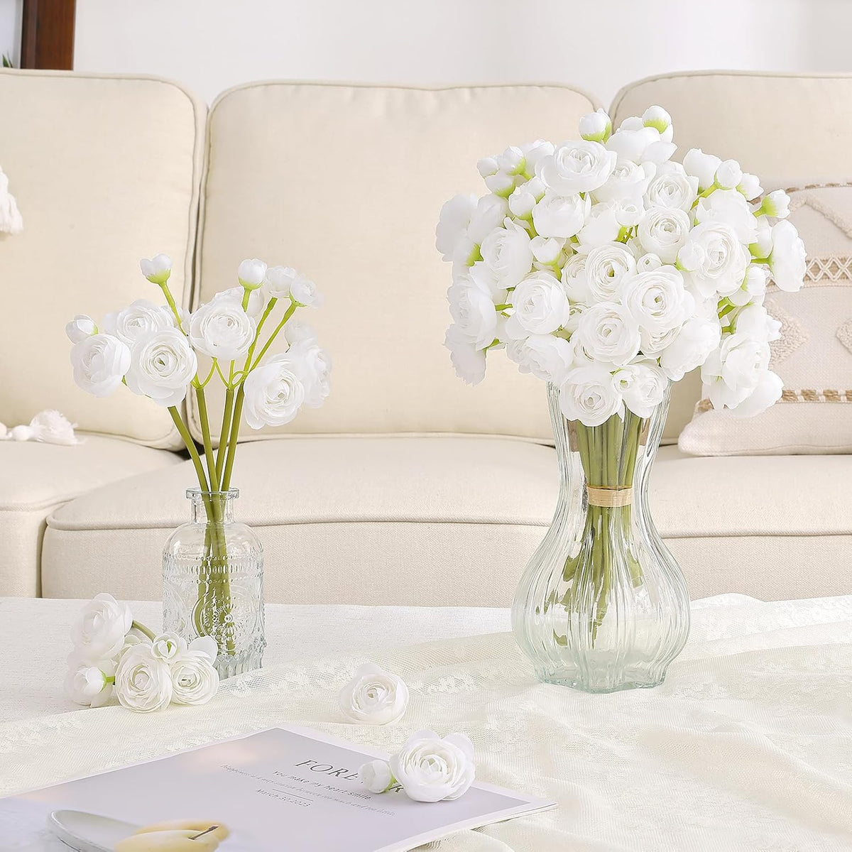 Mini Ranunculus Artificial Flowers Bouquet Creamy
