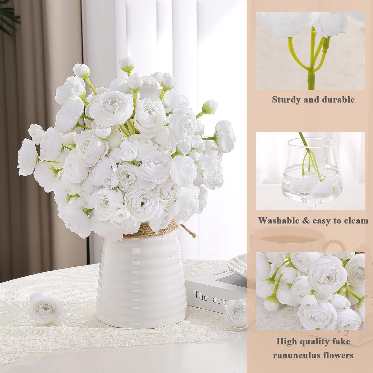Mini Ranunculus Artificial Flowers Bouquet Creamy