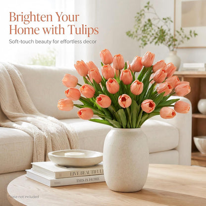 30PCS Artificial Tulip Flowers, Real Touch Soft Tulips for Home Decorations