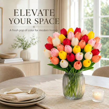30PCS Artificial Tulip Flowers, Real Touch Soft Tulips for Home Decorations
