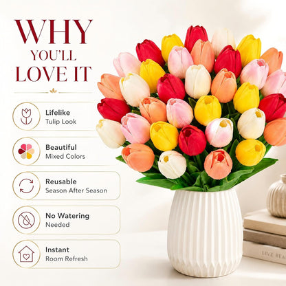 30PCS Artificial Tulip Flowers, Real Touch Soft Tulips for Home Decorations
