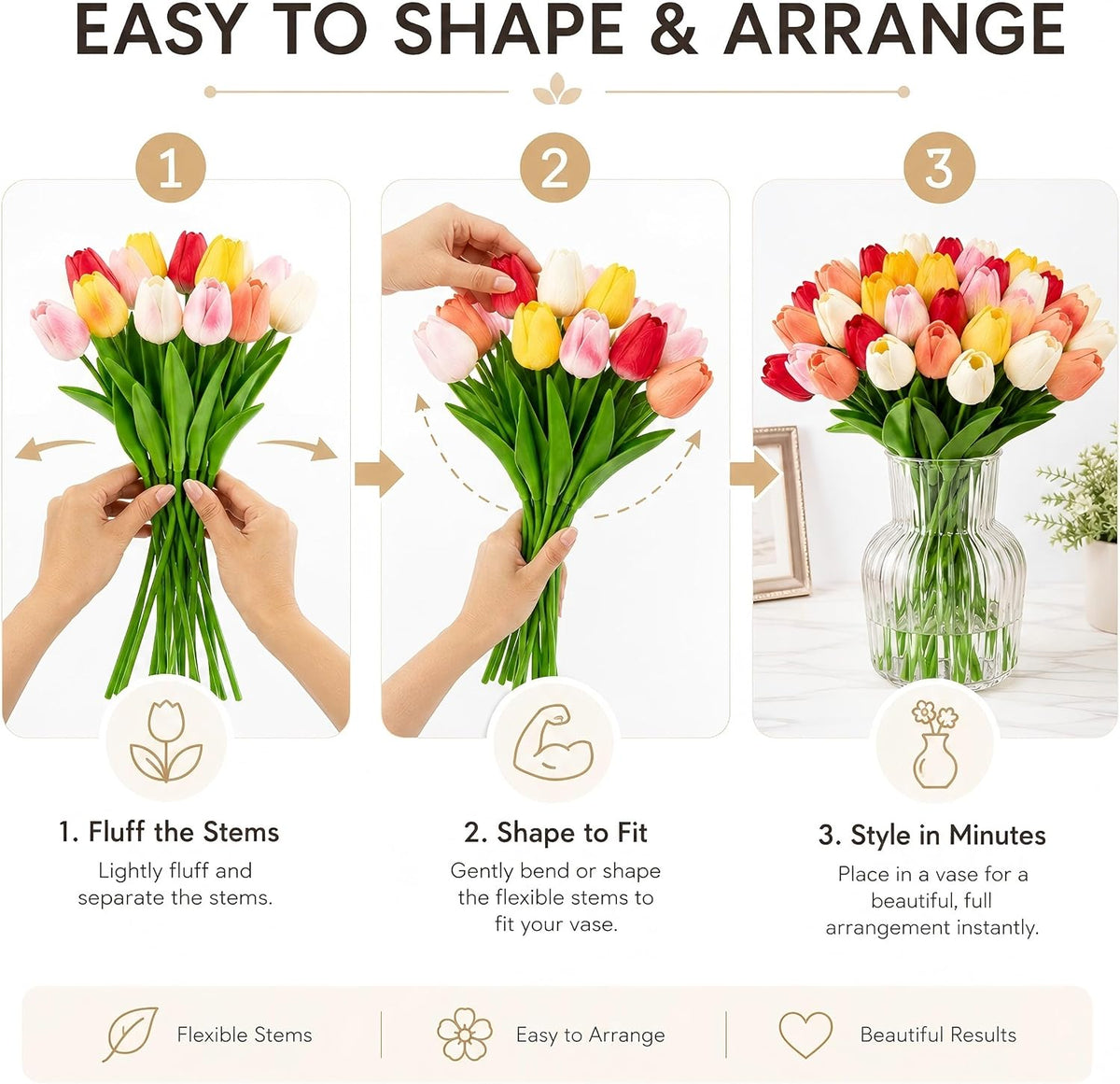 30PCS Artificial Tulip Flowers, Real Touch Soft Tulips for Home Decorations