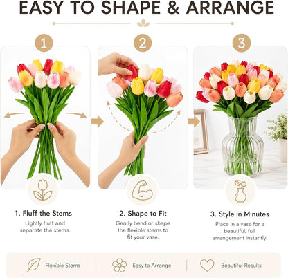 30PCS Artificial Tulip Flowers, Real Touch Soft Tulips for Home Decorations