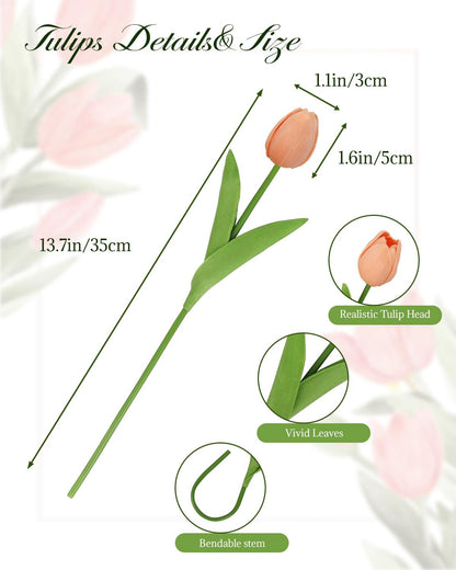 30PCS Artificial Tulip Flowers, Real Touch Soft Tulips for Home Decorations