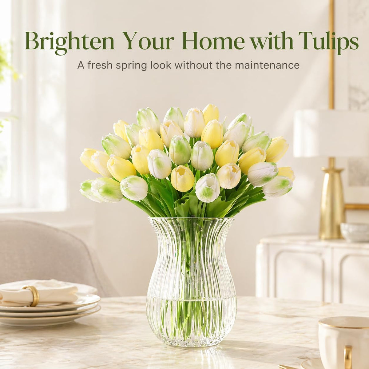 30PCS Artificial Tulip Flowers, Real Touch Soft Tulips for Home Decorations