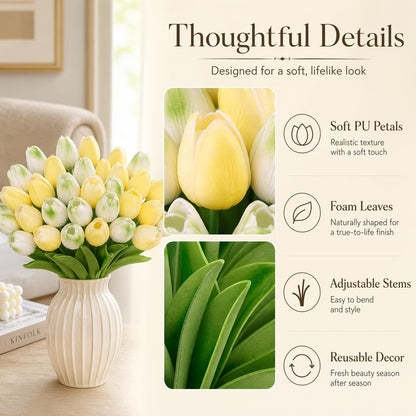 30PCS Artificial Tulip Flowers, Real Touch Soft Tulips for Home Decorations