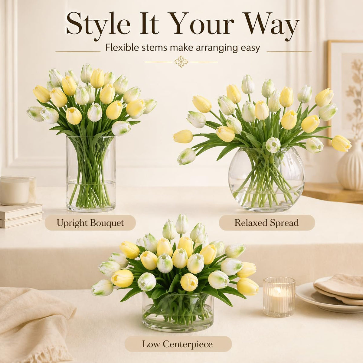 30PCS Artificial Tulip Flowers, Real Touch Soft Tulips for Home Decorations
