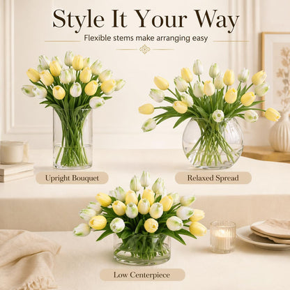 30PCS Artificial Tulip Flowers, Real Touch Soft Tulips for Home Decorations