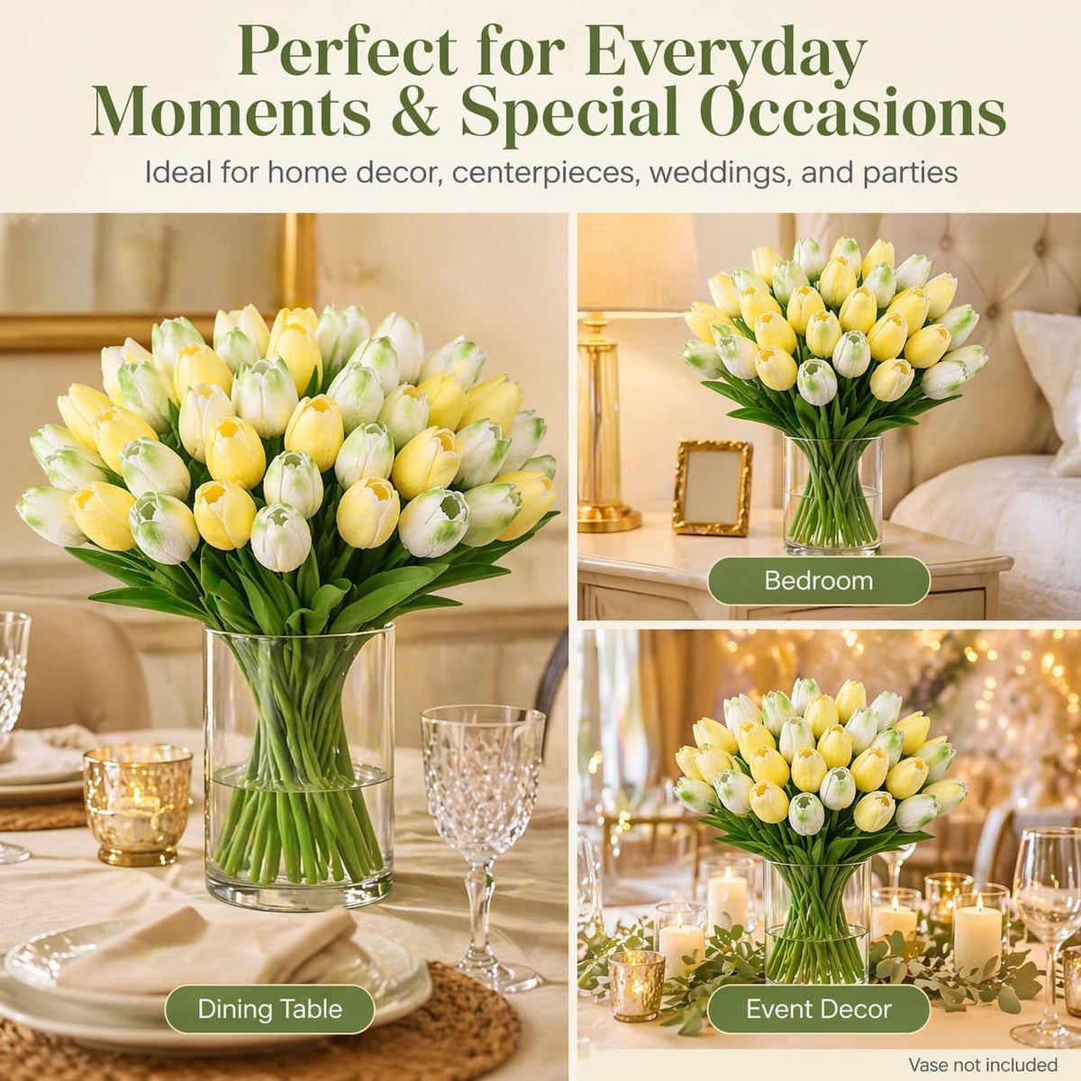 30PCS Artificial Tulip Flowers, Real Touch Soft Tulips for Home Decorations