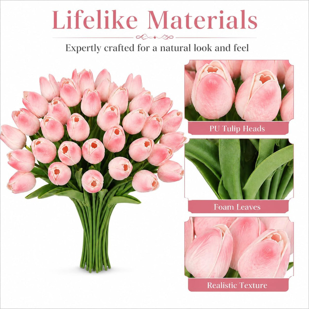30PCS Artificial Tulip Flowers, Real Touch Soft Tulips for Home Decorations