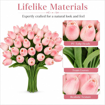 30PCS Artificial Tulip Flowers, Real Touch Soft Tulips for Home Decorations