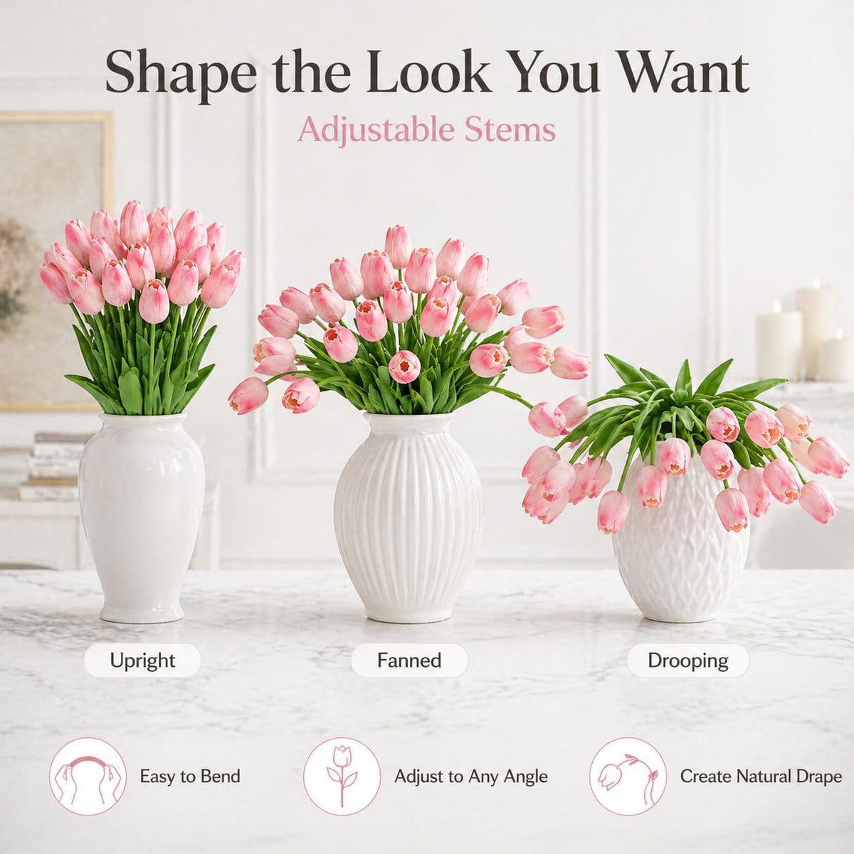 30PCS Artificial Tulip Flowers, Real Touch Soft Tulips for Home Decorations