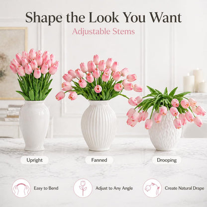 30PCS Artificial Tulip Flowers, Real Touch Soft Tulips for Home Decorations