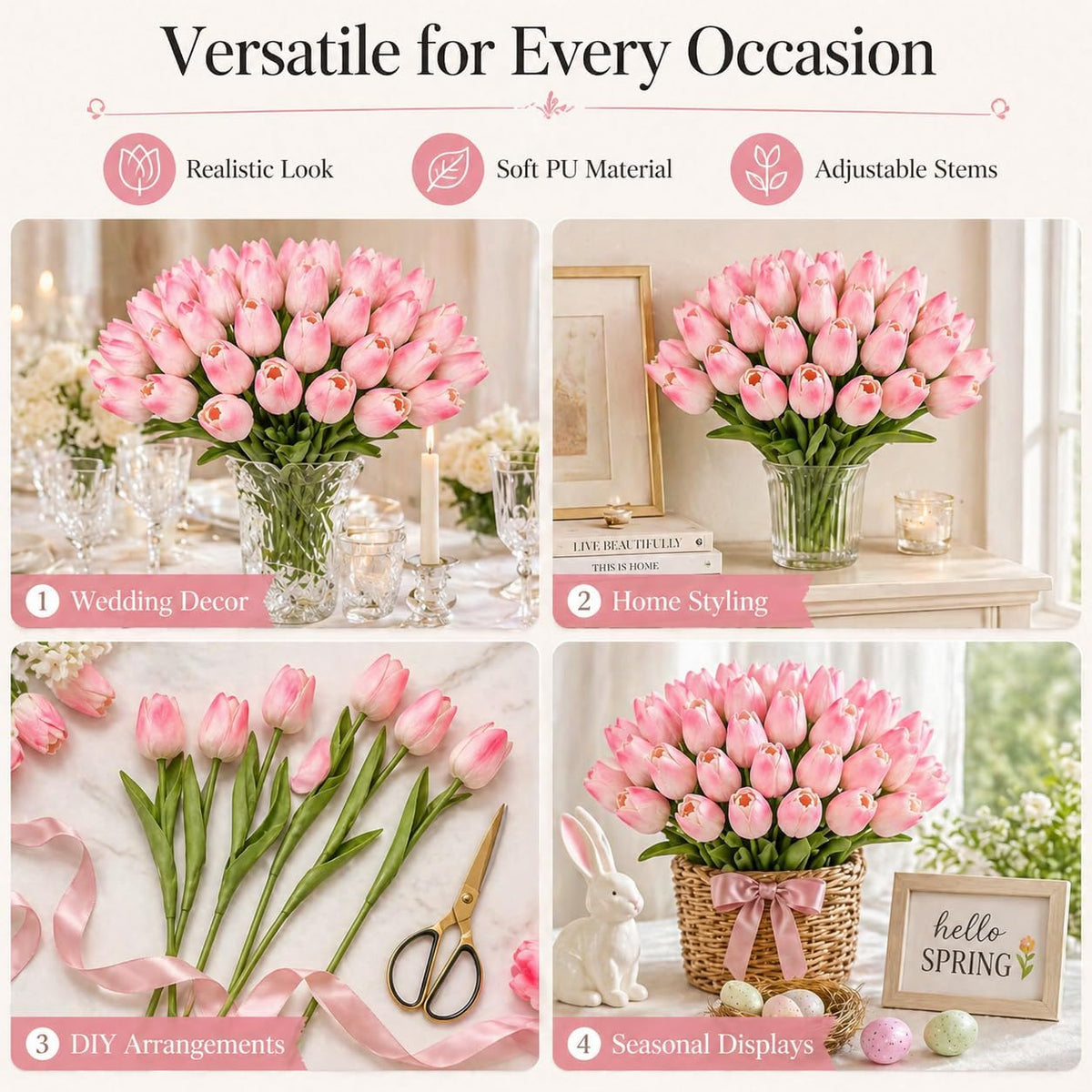 30PCS Artificial Tulip Flowers, Real Touch Soft Tulips for Home Decorations