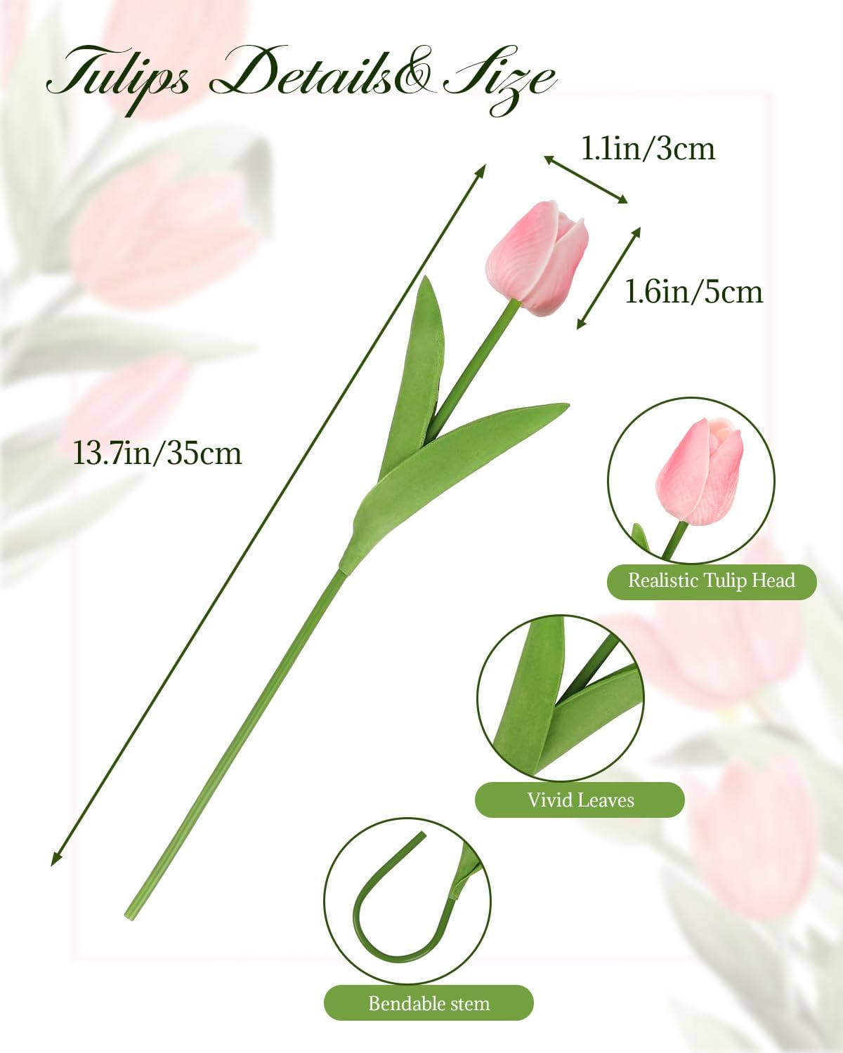 30PCS Artificial Tulip Flowers, Real Touch Soft Tulips for Home Decorations