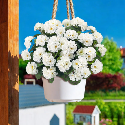 Artificial Flowers for Outdoors, 6 Pcs Red Fake Geraniums | UV resistant, silk flowers, realistic artificial geraniums, planter window box balcony outdoor garden outside decoration