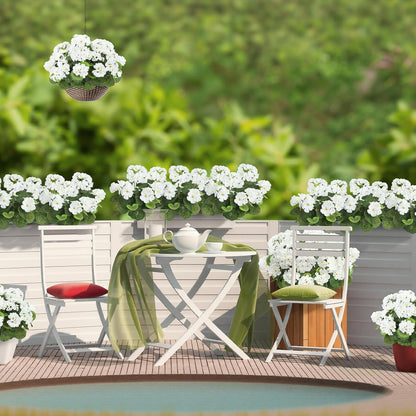 Artificial Flowers for Outdoors, 6 Pcs Red Fake Geraniums | UV resistant, silk flowers, realistic artificial geraniums, planter window box balcony outdoor garden outside decoration