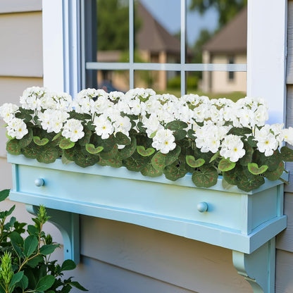 Artificial Flowers for Outdoors, 6 Pcs Red Fake Geraniums | UV resistant, silk flowers, realistic artificial geraniums, planter window box balcony outdoor garden outside decoration