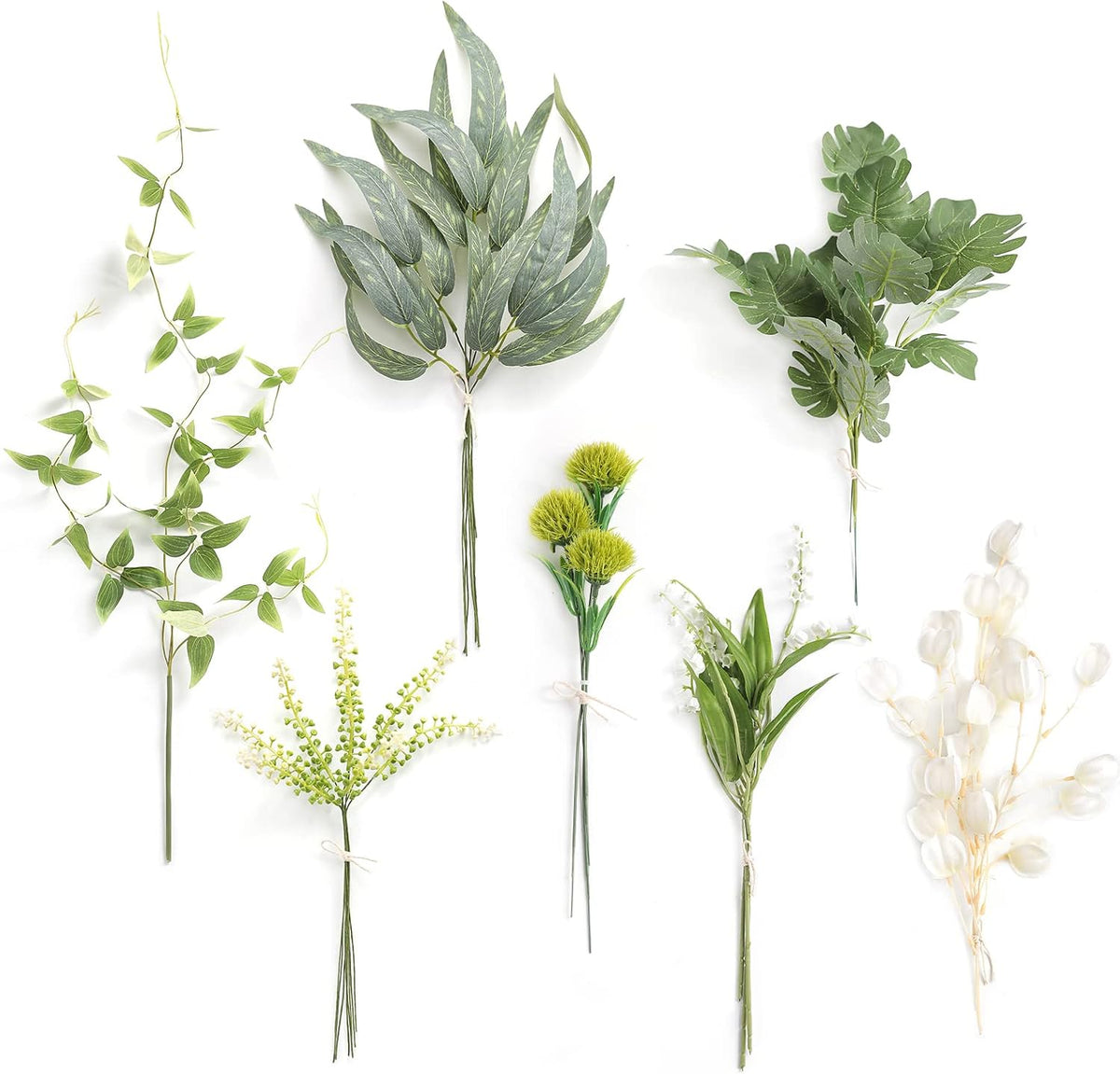 Artificial Greenery Spray Box Set(Pack of 30pcs) with 9 Kinds of Filler for Safari Jungle Hawaiian Luau Party Table Decoration Wedding Birthday Theme Party Decorations (Palm Leaves)