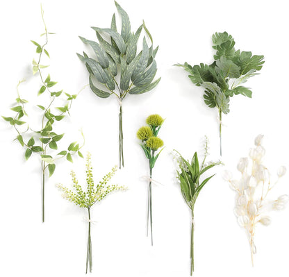 Artificial Greenery Spray Box Set(Pack of 30pcs) with 9 Kinds of Filler for Safari Jungle Hawaiian Luau Party Table Decoration Wedding Birthday Theme Party Decorations (Palm Leaves)