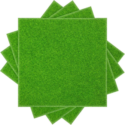 4 Pieces Fake Grass for Crafts 8 × 8 Inches Artificial Grass Green Fairy Garden Grasses Faux Turf Squares Mats for Miniature Ornament Dollhouse DIY Crafts Decor (20 X 20cm)