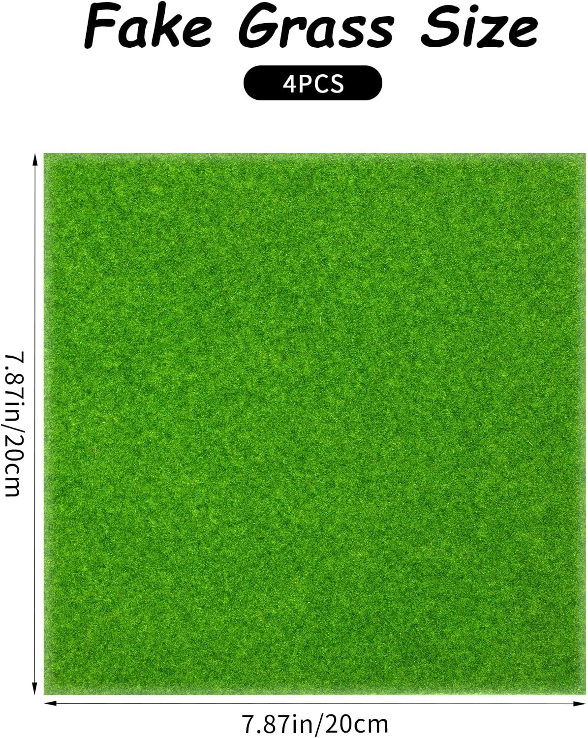 4 Pieces Fake Grass for Crafts 8 × 8 Inches Artificial Grass Green Fairy Garden Grasses Faux Turf Squares Mats for Miniature Ornament Dollhouse DIY Crafts Decor (20 X 20cm)