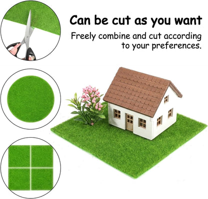 4 Pieces Fake Grass for Crafts 8 × 8 Inches Artificial Grass Green Fairy Garden Grasses Faux Turf Squares Mats for Miniature Ornament Dollhouse DIY Crafts Decor (20 X 20cm)