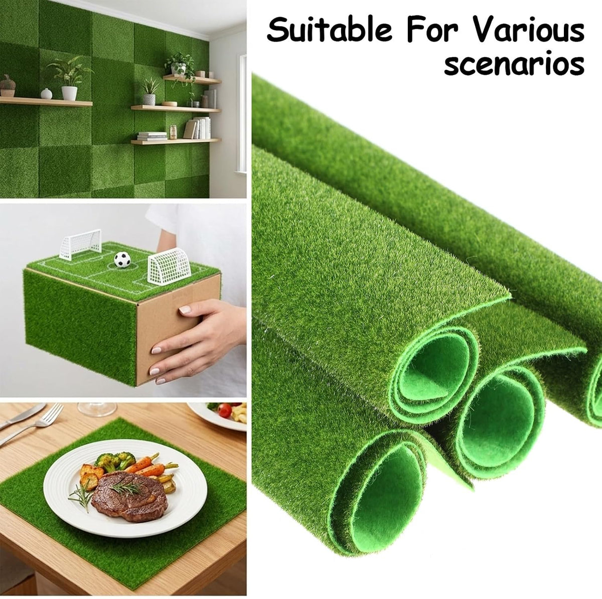 4 Pieces Fake Grass for Crafts 8 × 8 Inches Artificial Grass Green Fairy Garden Grasses Faux Turf Squares Mats for Miniature Ornament Dollhouse DIY Crafts Decor (20 X 20cm)