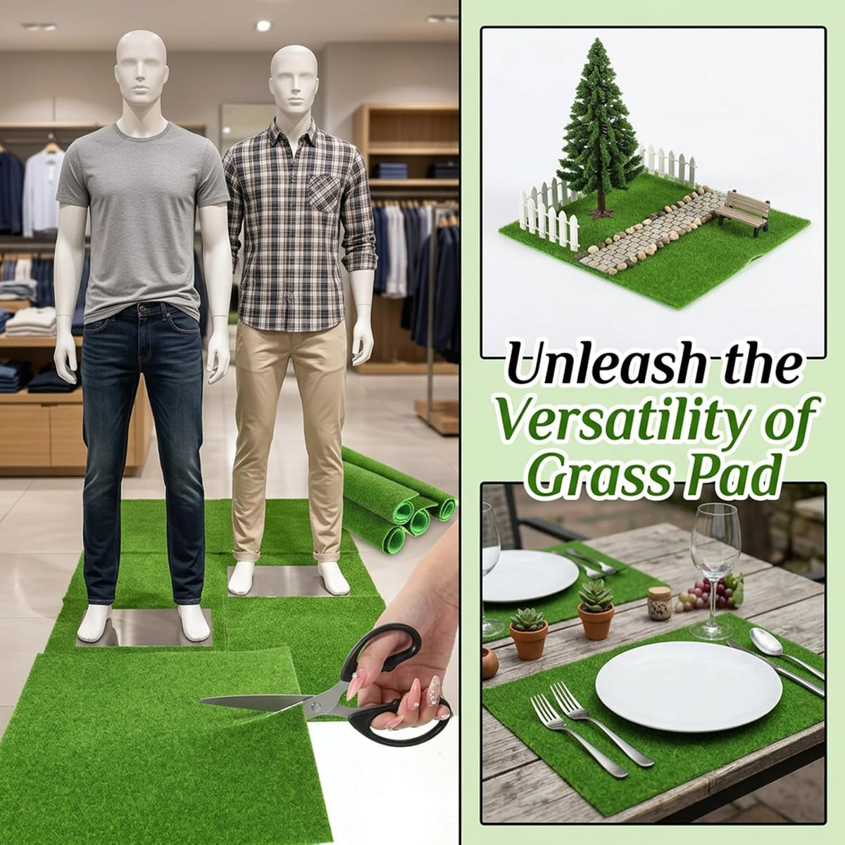 4 Pieces Fake Grass for Crafts 8 × 8 Inches Artificial Grass Green Fairy Garden Grasses Faux Turf Squares Mats for Miniature Ornament Dollhouse DIY Crafts Decor (20 X 20cm)