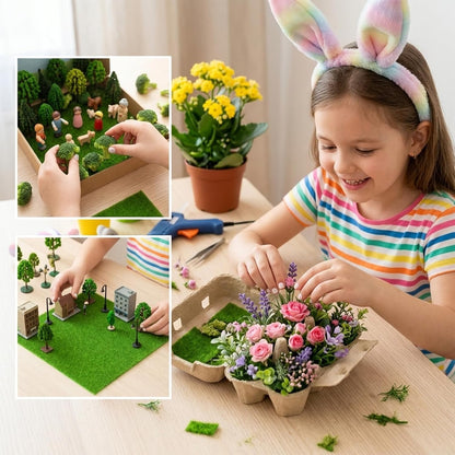 4 Pieces Fake Grass for Crafts 8 × 8 Inches Artificial Grass Green Fairy Garden Grasses Faux Turf Squares Mats for Miniature Ornament Dollhouse DIY Crafts Decor (20 X 20cm)