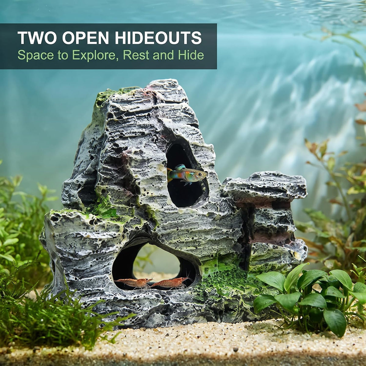 Artificial Moss Rock Cave Aquarium Decor, Fish Tank Hideout, Mountain Terrain Ornament