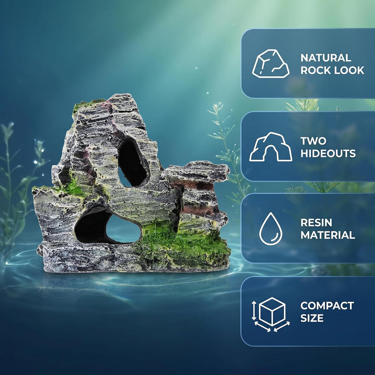 Artificial Moss Rock Cave Aquarium Decor, Fish Tank Hideout, Mountain Terrain Ornament