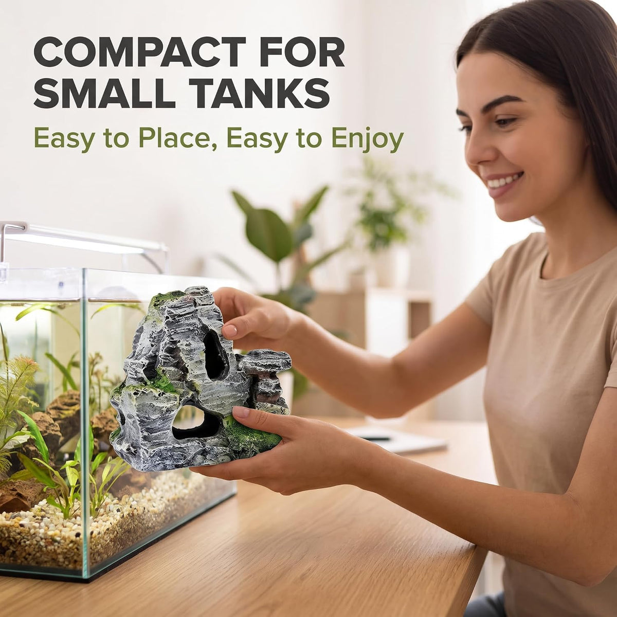 Artificial Moss Rock Cave Aquarium Decor, Fish Tank Hideout, Mountain Terrain Ornament