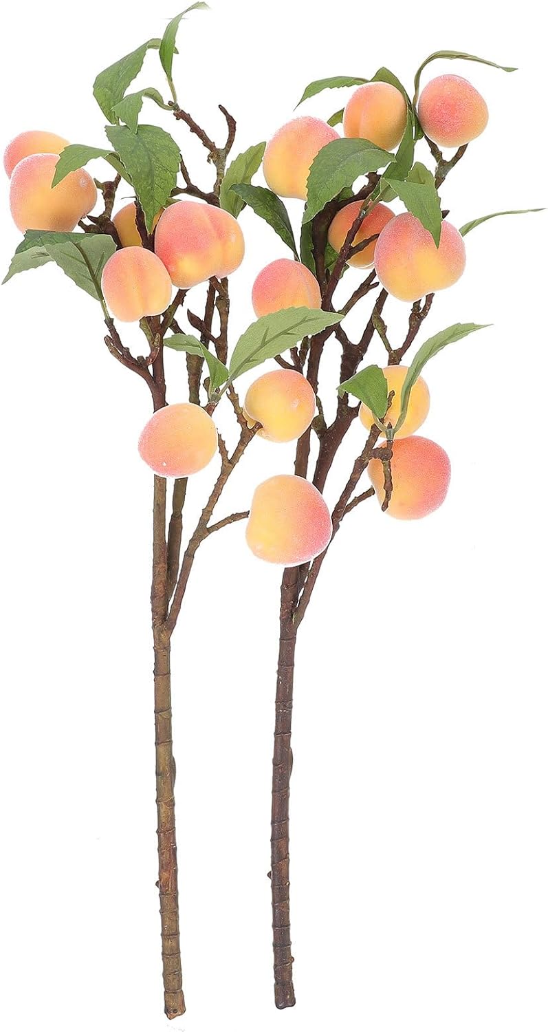 2 Pcs Simulation Peach Tree Branches Artificial Fruit Branches Faux Peach Stems for Vase Flower Arrangement Home Office Restaurant Tea Shop Decor 18.89 in