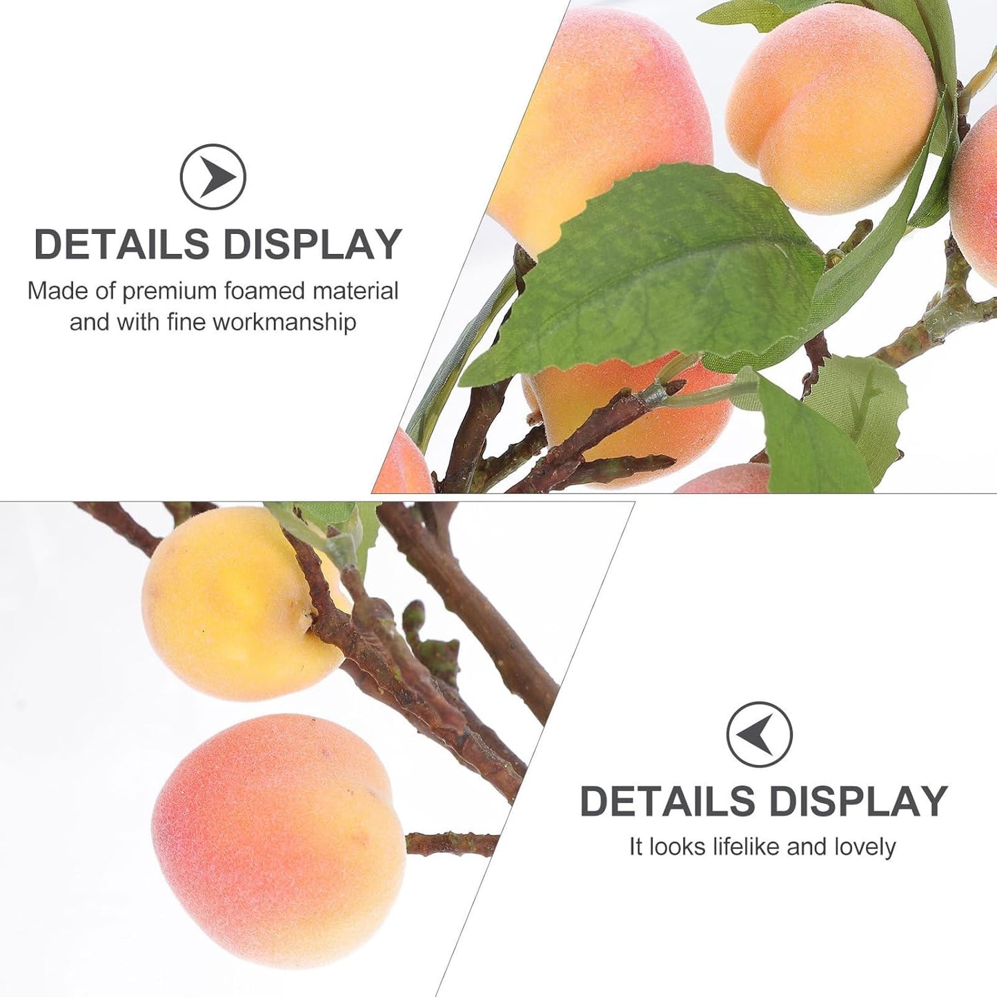 2 Pcs Simulation Peach Tree Branches Artificial Fruit Branches Faux Peach Stems for Vase Flower Arrangement Home Office Restaurant Tea Shop Decor 18.89 in