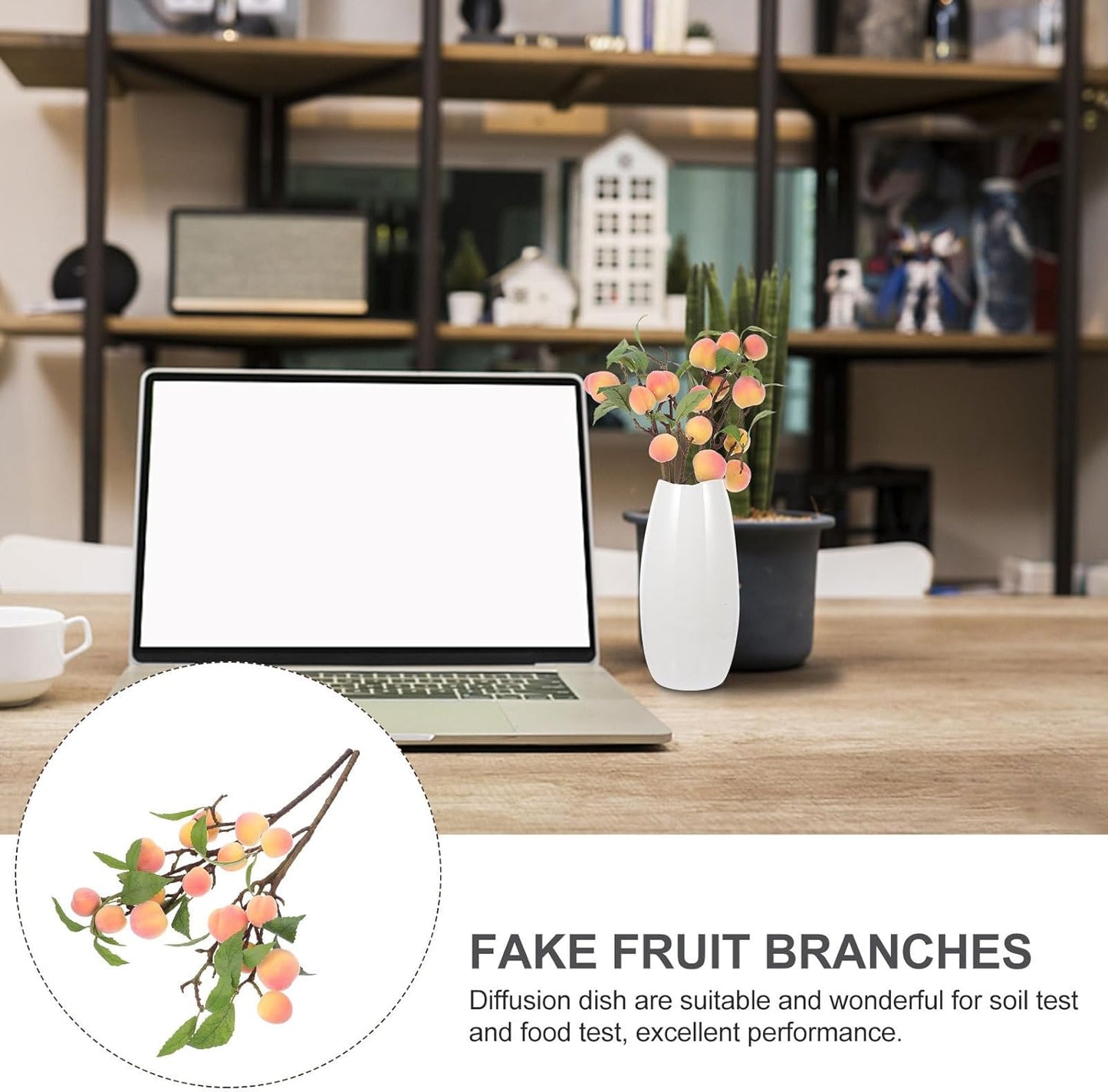 2 Pcs Simulation Peach Tree Branches Artificial Fruit Branches Faux Peach Stems for Vase Flower Arrangement Home Office Restaurant Tea Shop Decor 18.89 in